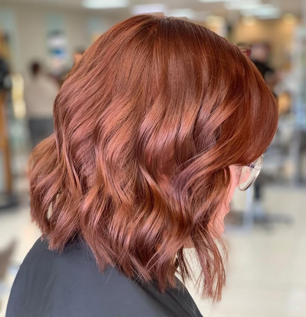 Warm Copper Red Angled Lob — Winter Red Hair Colors