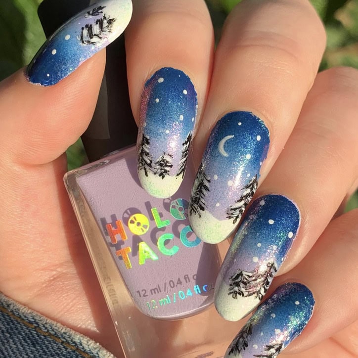 Winter Forest Gradient Nails — Winter Wonderland Nails