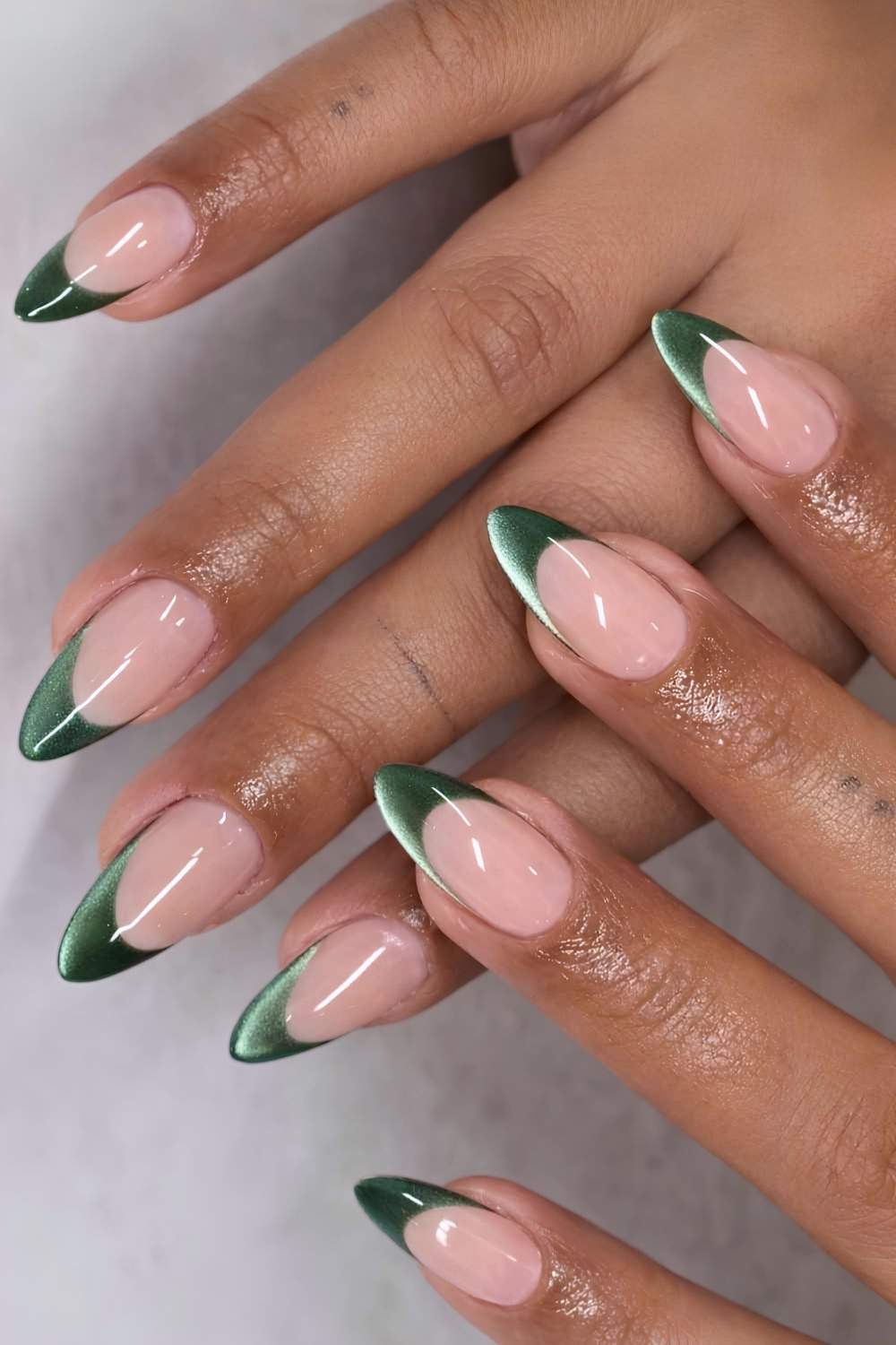Metallic Green French Stiletto Nails Metallic Green French Stiletto Nails — Winter Green Nails