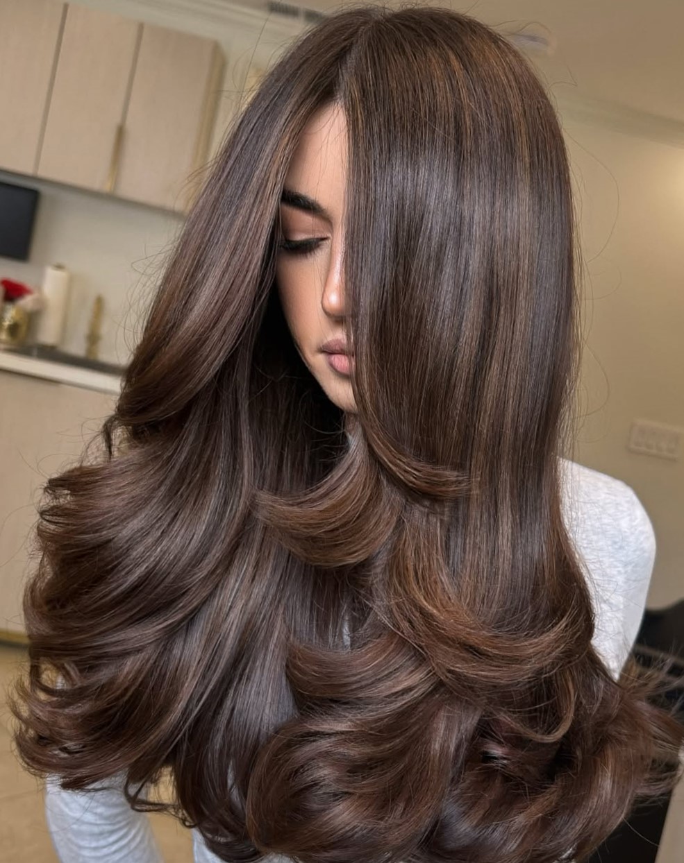 Deep Espresso Brown With Caramel Balayage — Winter Brown Hair Colors