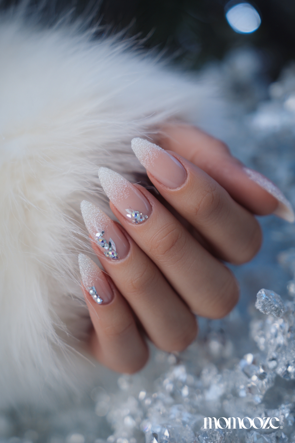 Nude Glitter French Tip Stiletto Nails Nude Glitter French Tip Stiletto Nails — Long Winter Nails