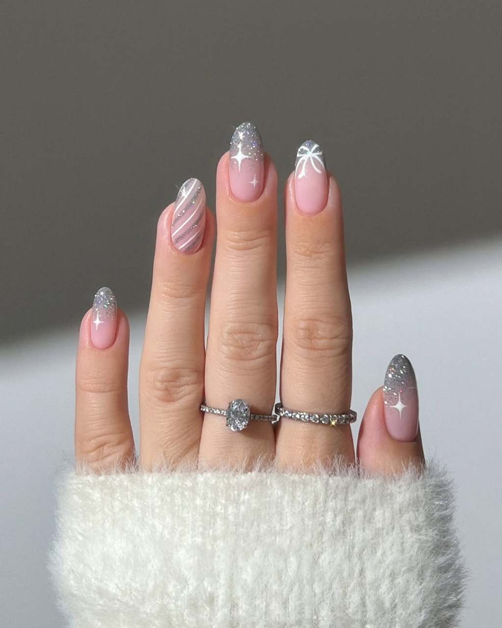 Sparkling Silver Glitter French Tips Sparkling Silver Glitter French Tips — Winter Glitter Nails