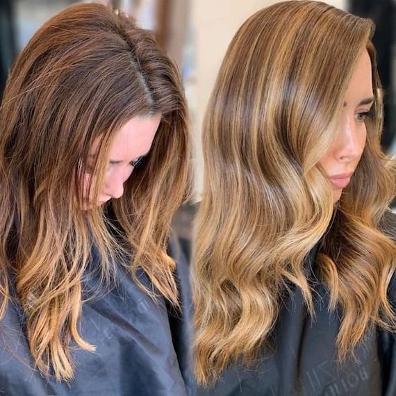 Medium Brown With Caramel Blonde Highlights — Blonde to Brunette Hair