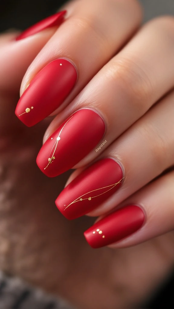 Medium Coffin Matte Red Gold Foil Medium Coffin Matte Red Gold Foil — Simple Winter Nails