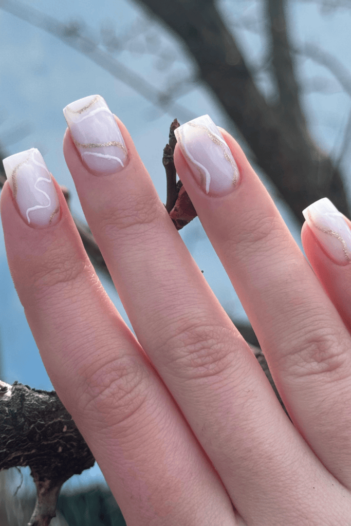 Sheer Nude Marble with Gold Accents — Winter Marble Nails