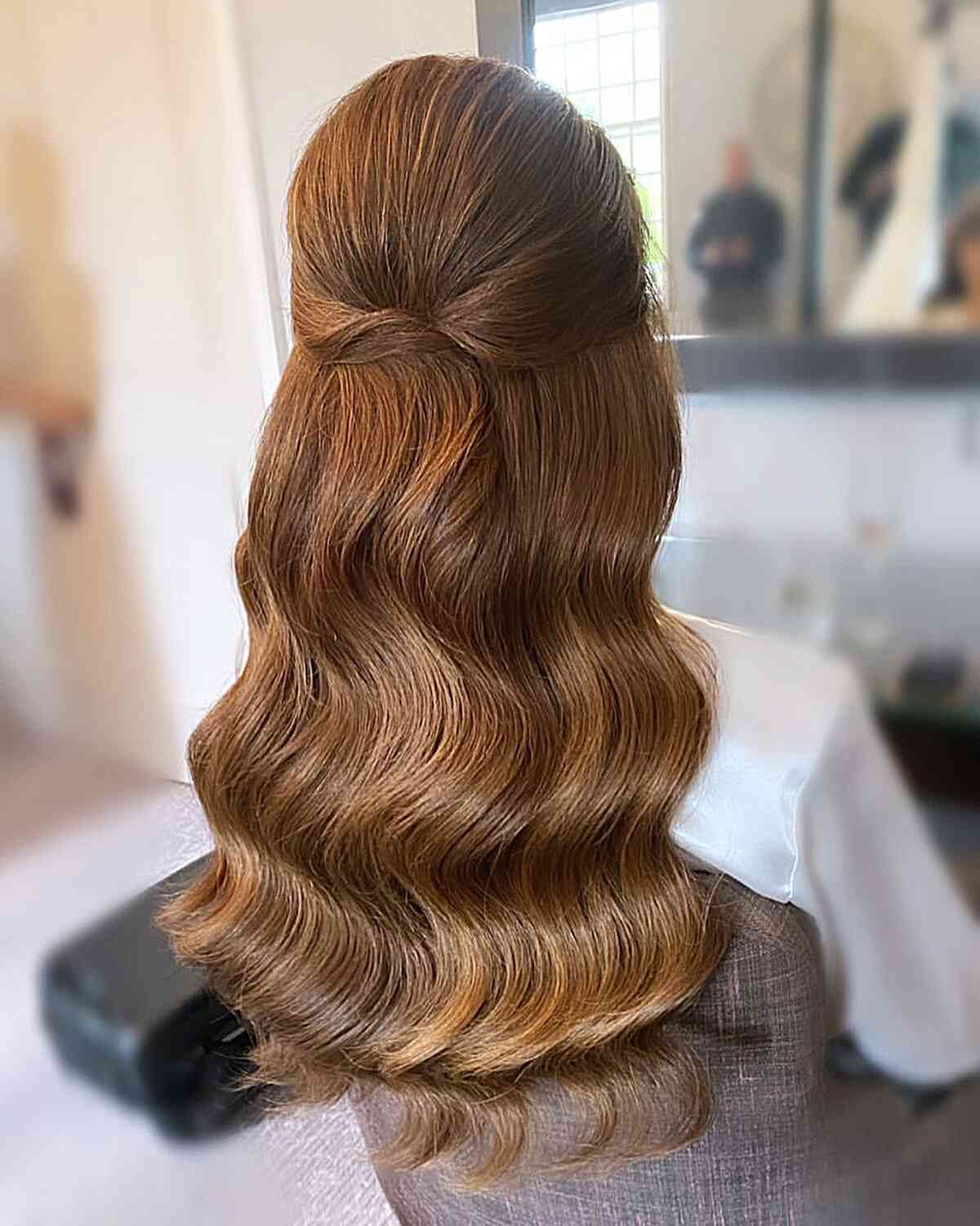 Medium Brown Auburn Highlights Voluminous Waves Medium Brown Auburn Highlights Voluminous Waves — Winter Half Up Half Down Hairstyles