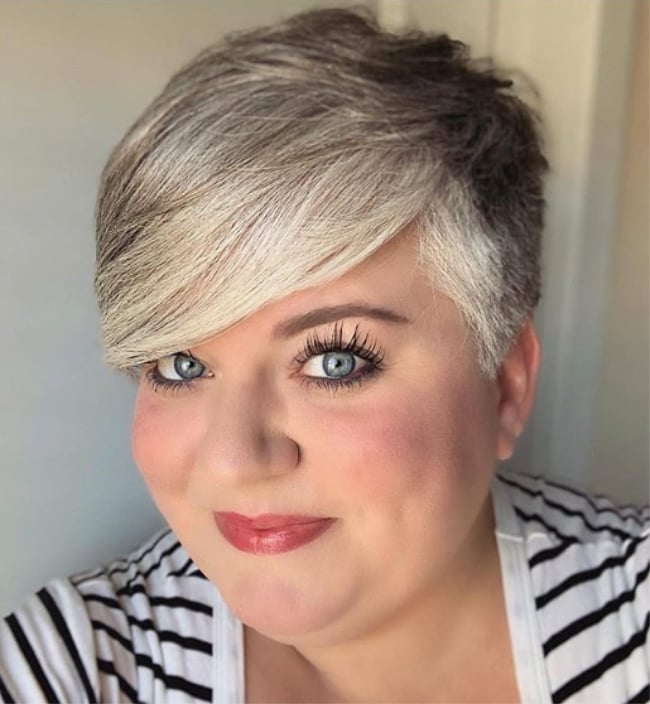 Asymmetrical Pixie With Blonde Highlights Asymmetrical Pixie With Blonde Highlights — Winter Haircuts for Gray Hair