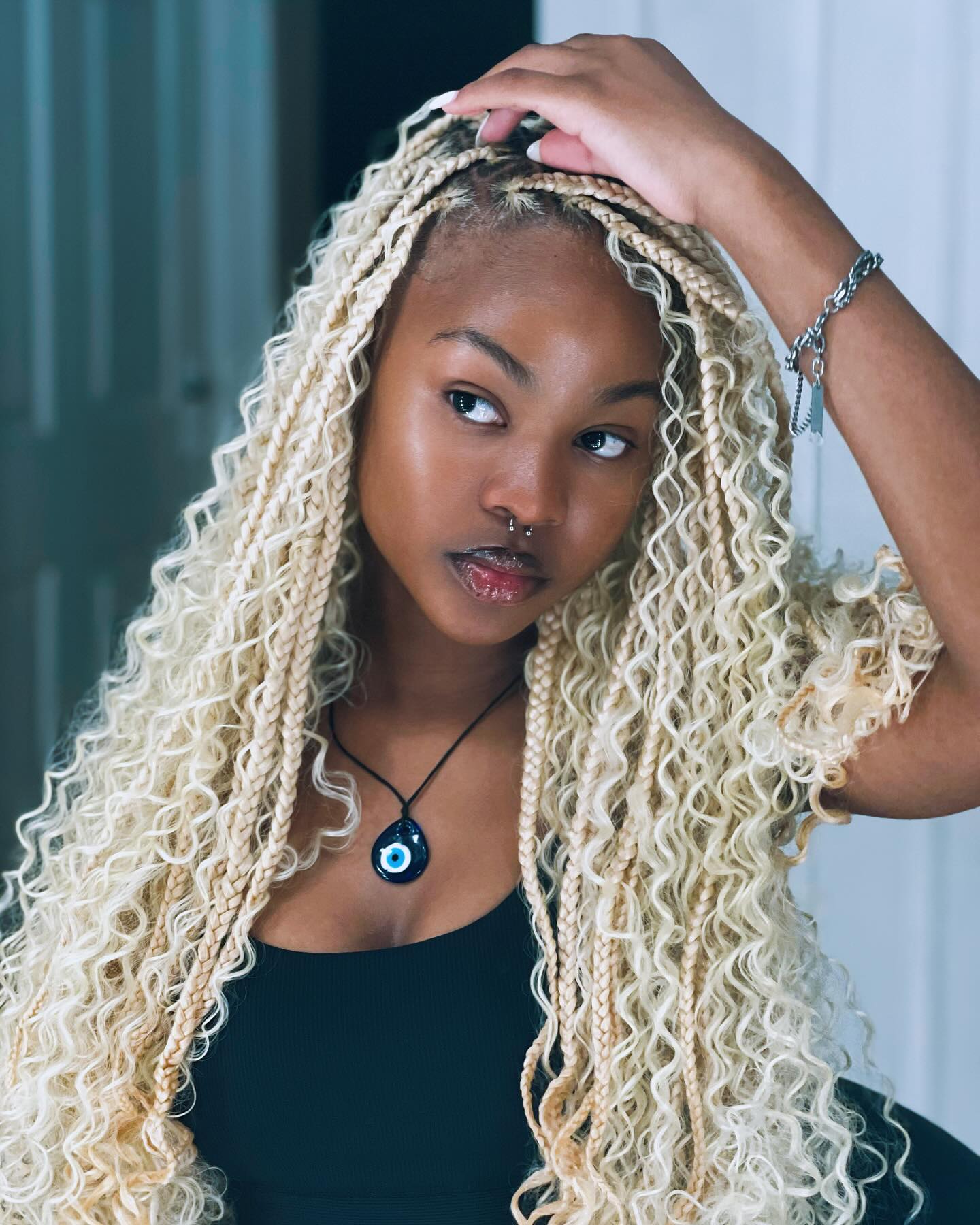 Box Braids With Curly Ends Visual Idea — Winter Braid Colors for Black Women