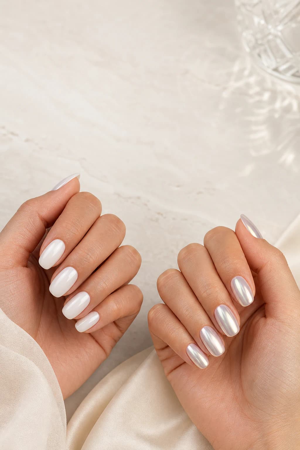 Shimmer Chrome Visual Idea Shimmer Chrome Visual Idea — Milky White Nails