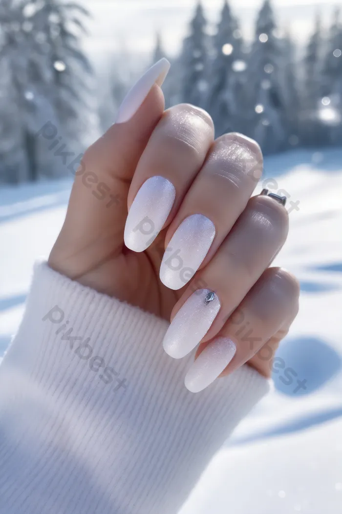 Pink to White Gradient Nails with Glitter and Rhinestone — Winter White Nails