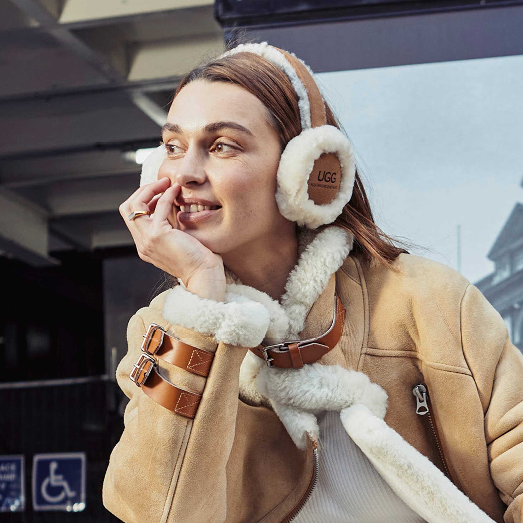 Cozy Shearling and Leather with UGG Earmuffs — Earmuffs Outfits