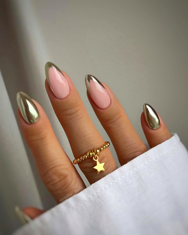 Nude Pink Chrome French Tips Nude Pink Chrome French Tips — Winter Chrome Nails