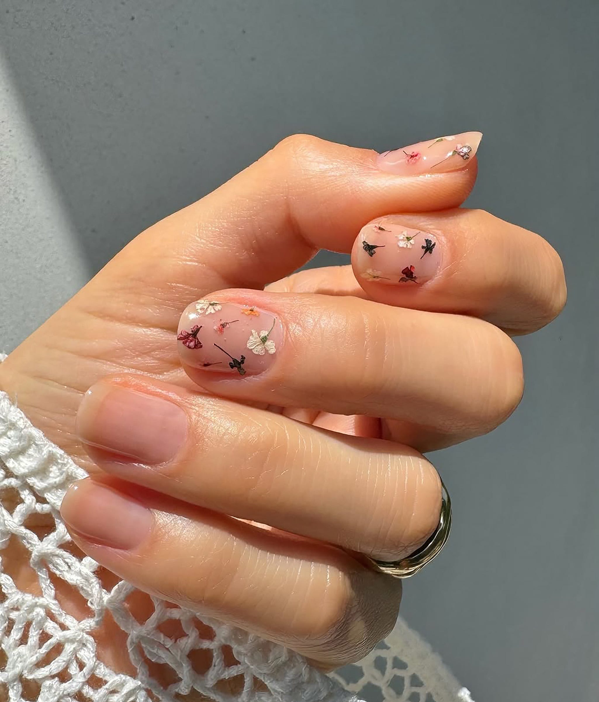 Sheer Pink Floral Oval Sheer Pink Floral Oval — Winter to Spring Transition Nails