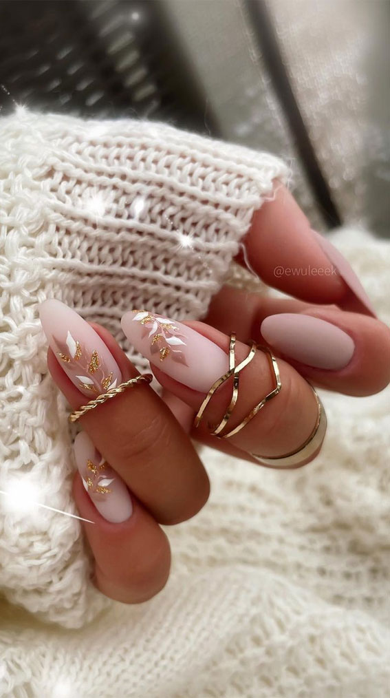 Taupe & Off-White Matte with Gold Leaf Taupe & Off-White Matte with Gold Leaf — Winter Matte Nails