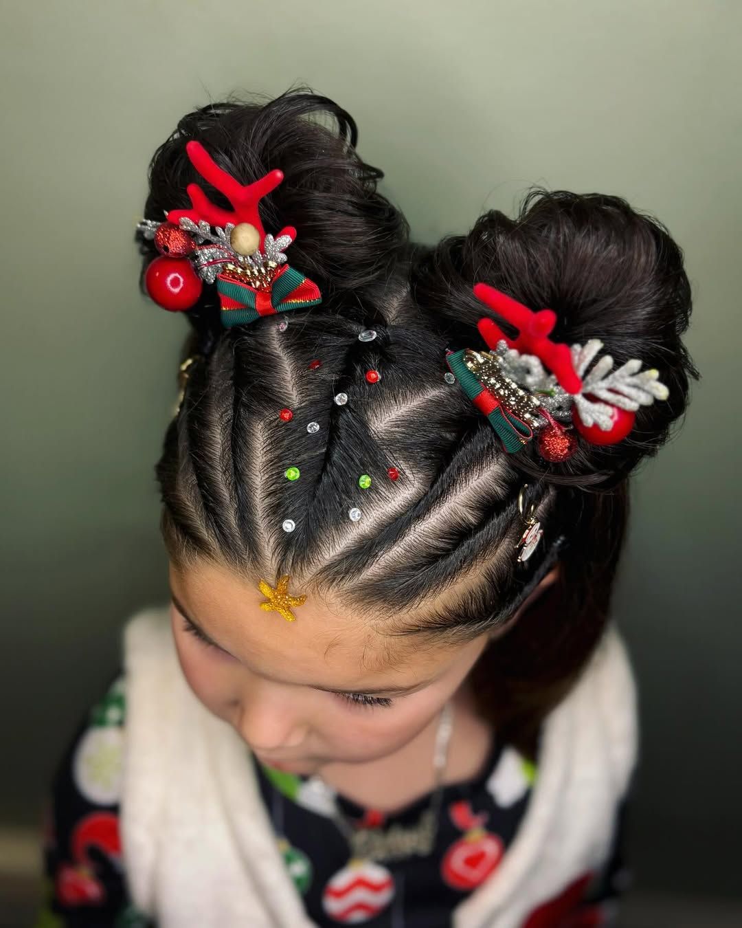 Double Buns With Braids Visual Idea — Winter Hairstyles for Kids