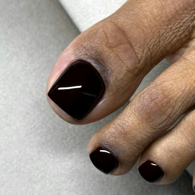 Deep Espresso Brown Glossy Single Toe — Winter Pedicure Colors