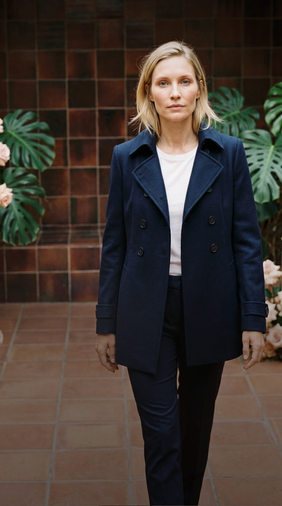 Classic Navy Double-Breasted Peacoat with Trousers — Peacoat Outfits