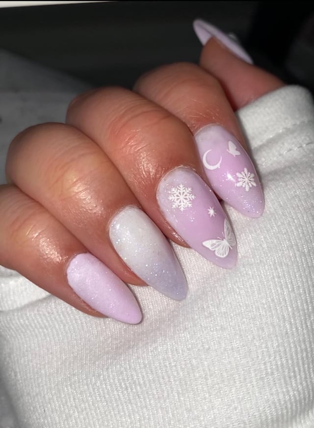 Gradient Lilac with Dreamy Decals Gradient Lilac with Dreamy Decals — Pastel Winter Nails