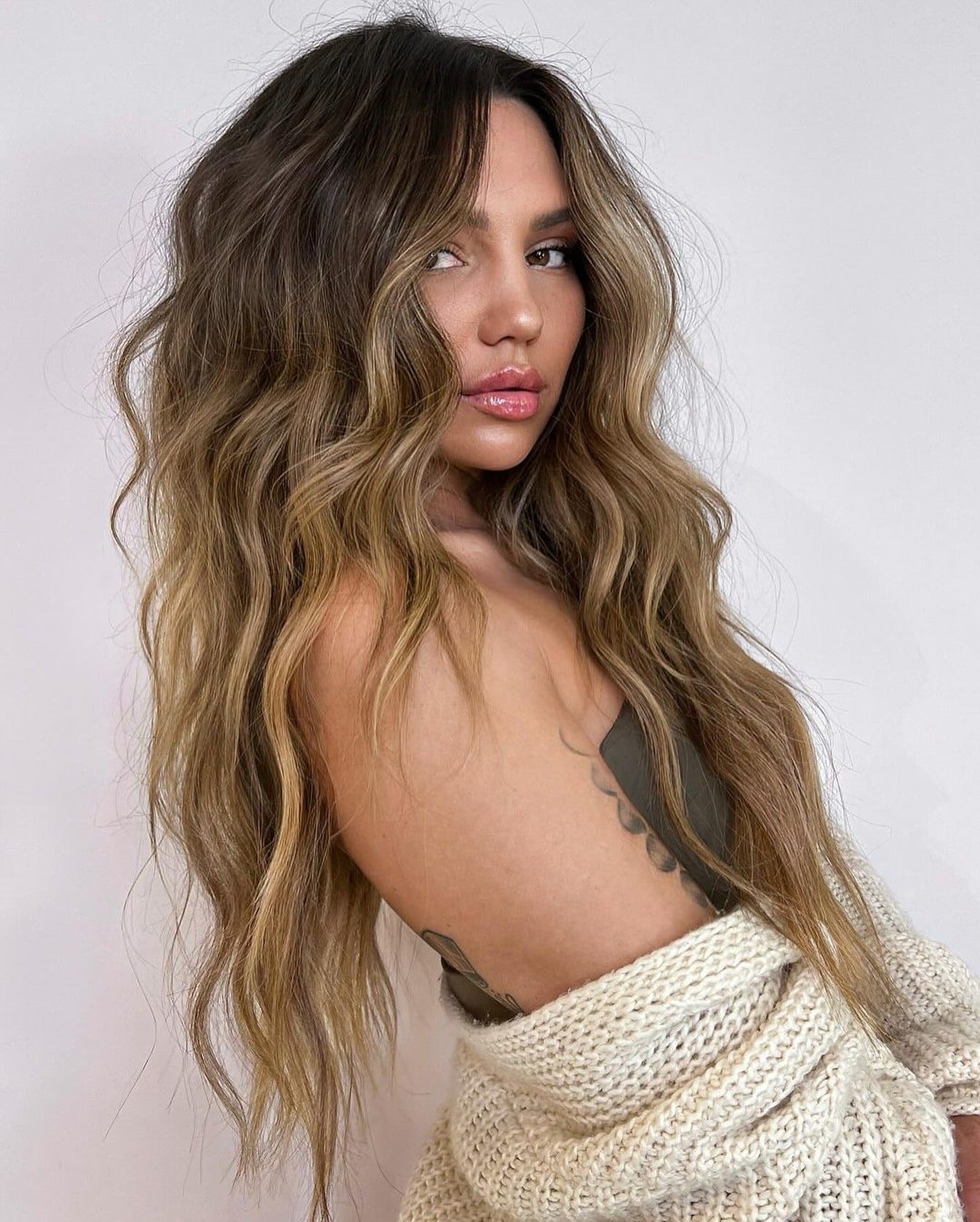 Dark Brown to Ash Blonde with Bangs — Winter Ombre Hair
