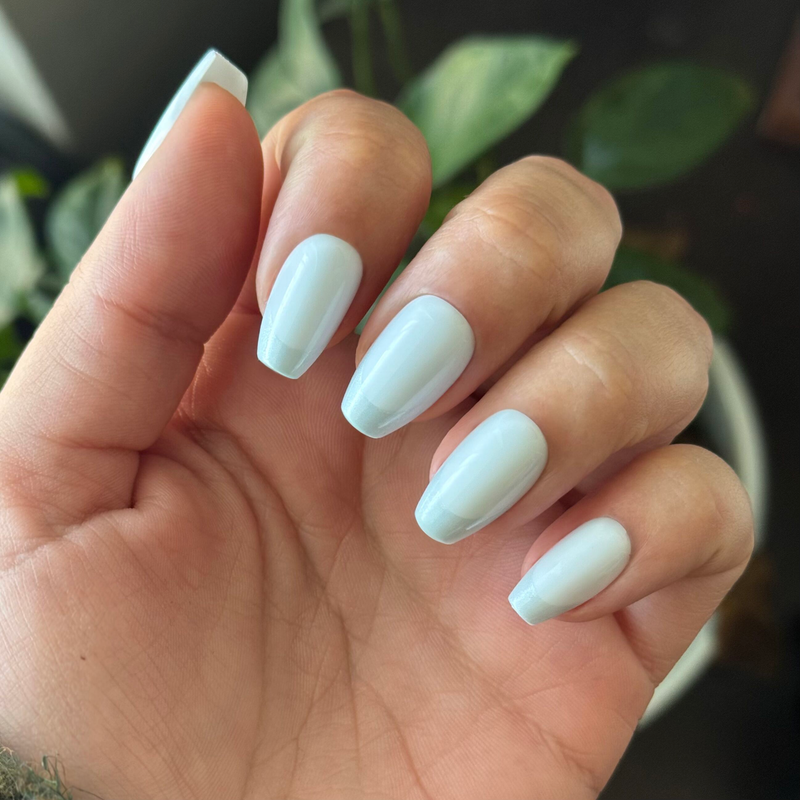 Pale Icy Blue Glossy Coffin Nails — Icy Blue Nails