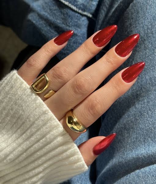 Long Stiletto Metallic Red Nails Long Stiletto Metallic Red Nails — Winter Red Nails