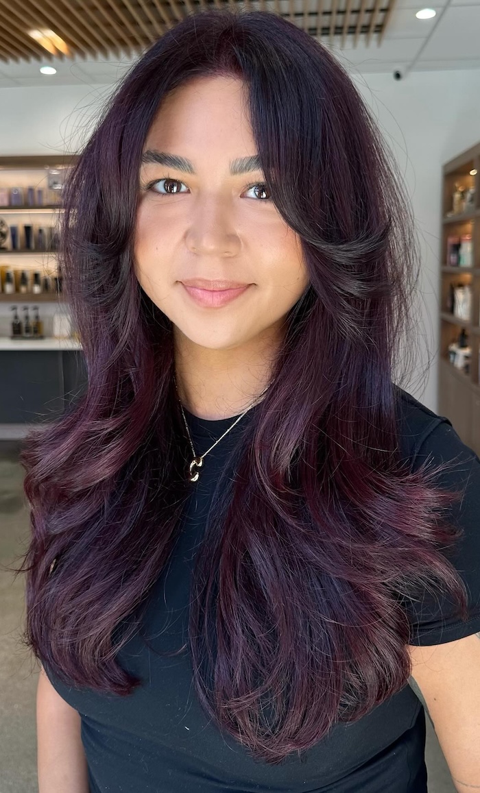 Deep Violet-Black Waves — Dark Winter Hair Colors