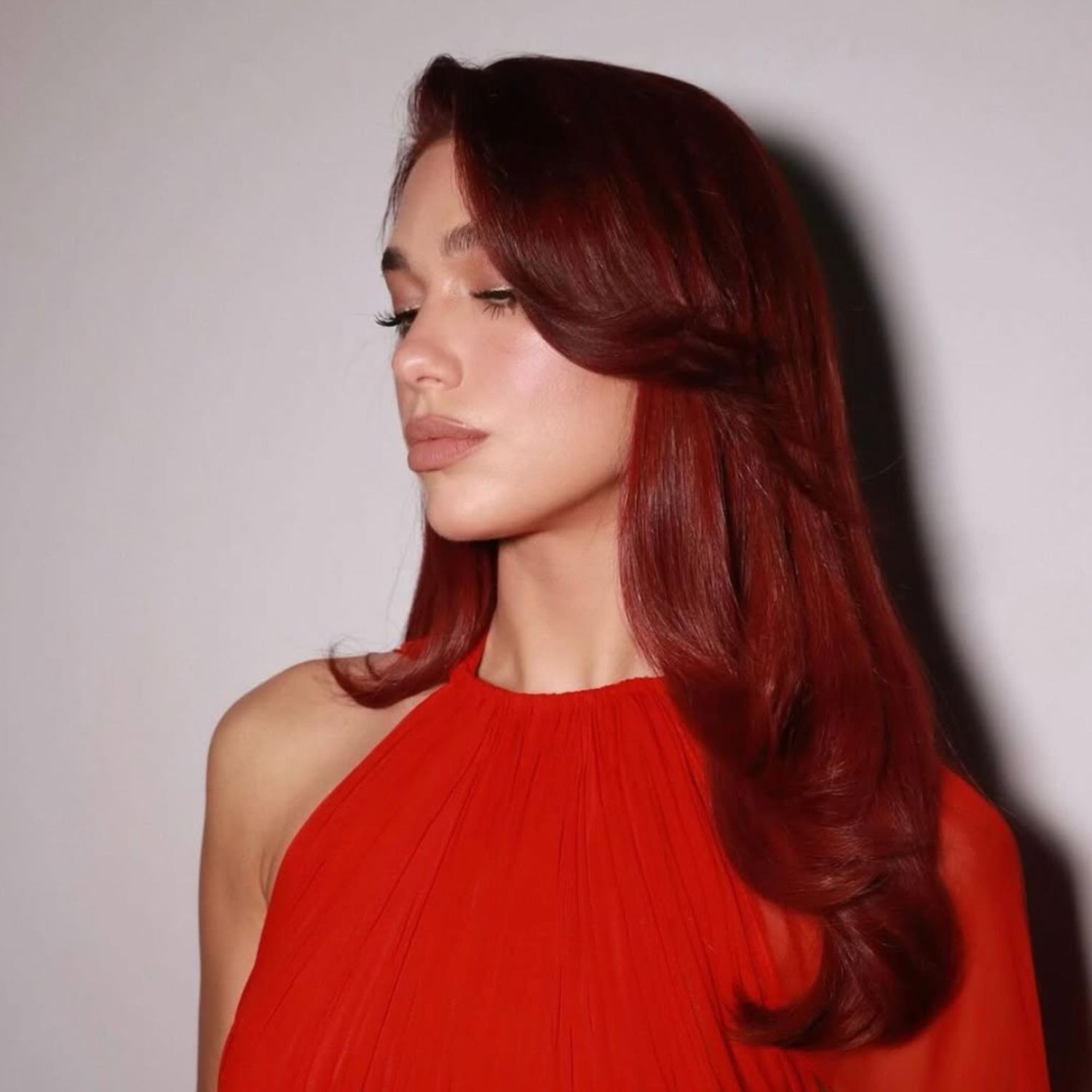 Shoulder-Length Blowout with Cherry Cola Finish — Cherry Cola Hair Color