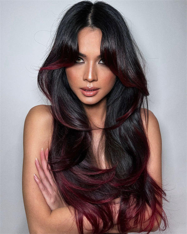 Dark Base with Burgundy Accents Dark Base with Burgundy Accents — Burgundy Hair Color