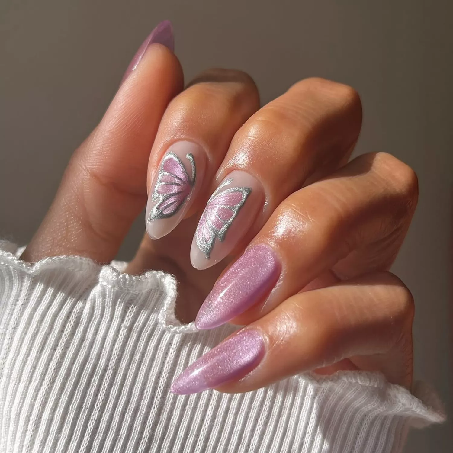 Sheer Pink Holographic Butterfly Art — Velvet Nails