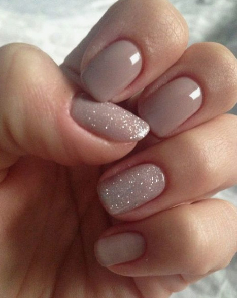 Subtle Glitter Neutral Beige Short Oval Subtle Glitter Neutral Beige Short Oval — Winter Nail Colors for Women Over 50