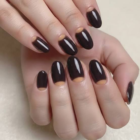 Shimmering Deep Navy Almond Shimmering Deep Navy Almond — Winter Nail Colors for Women Over 70