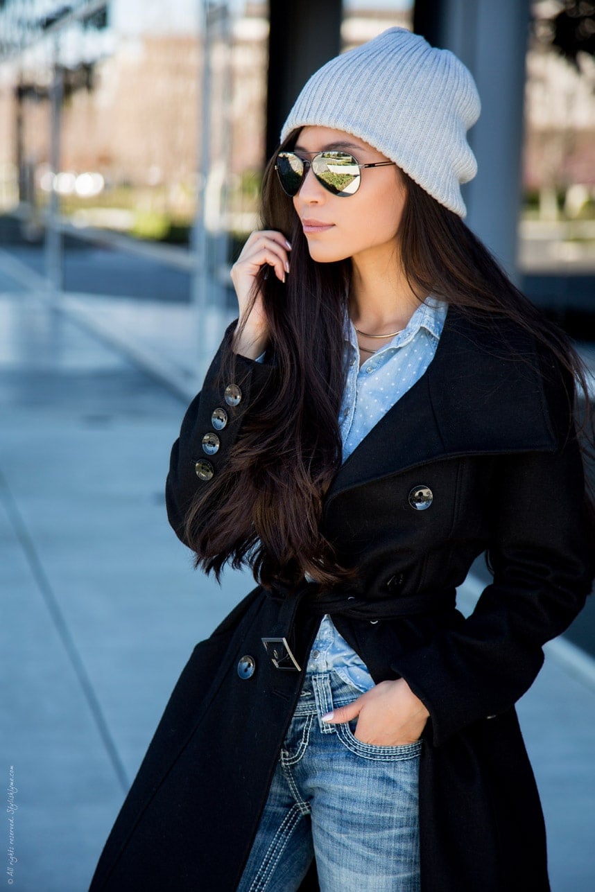 Effortless Everyday: Light Grey Beanie with Belted Coat Effortless Everyday: Light Grey Beanie with Belted Coat — Beanie Outfits