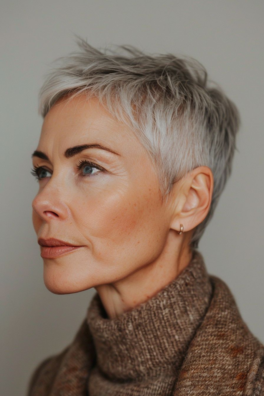 Textured Grey Pixie Cut — Winter Hairstyles for Women Over 60