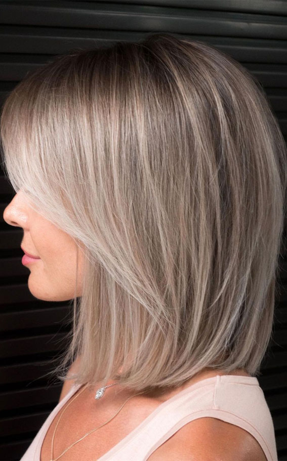 Ash Blonde Lob With Root Shadow — Winter Hair Colors for Short Hair