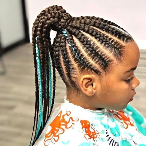Braided Ponytail with Blue Streaks Braided Ponytail with Blue Streaks — Winter Hairstyles for Black Kids