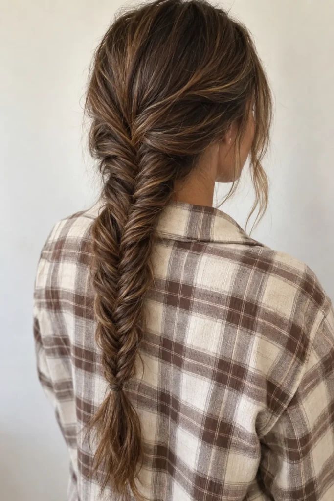 Thick Wavy Dark Brown Fishtail Thick Wavy Dark Brown Fishtail — Winter Braided Hairstyles