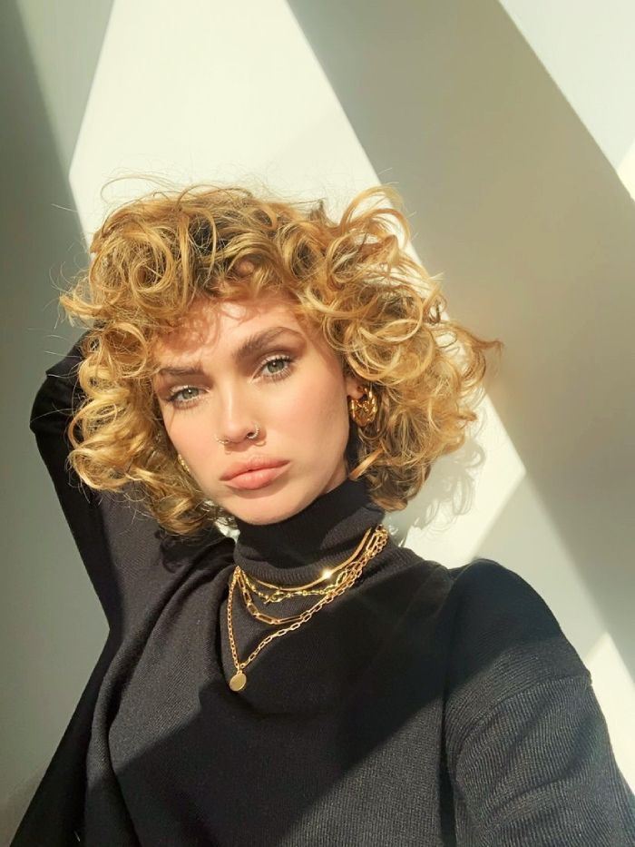 Honey Blonde Ear Bob — Winter Haircuts for Curly Hair