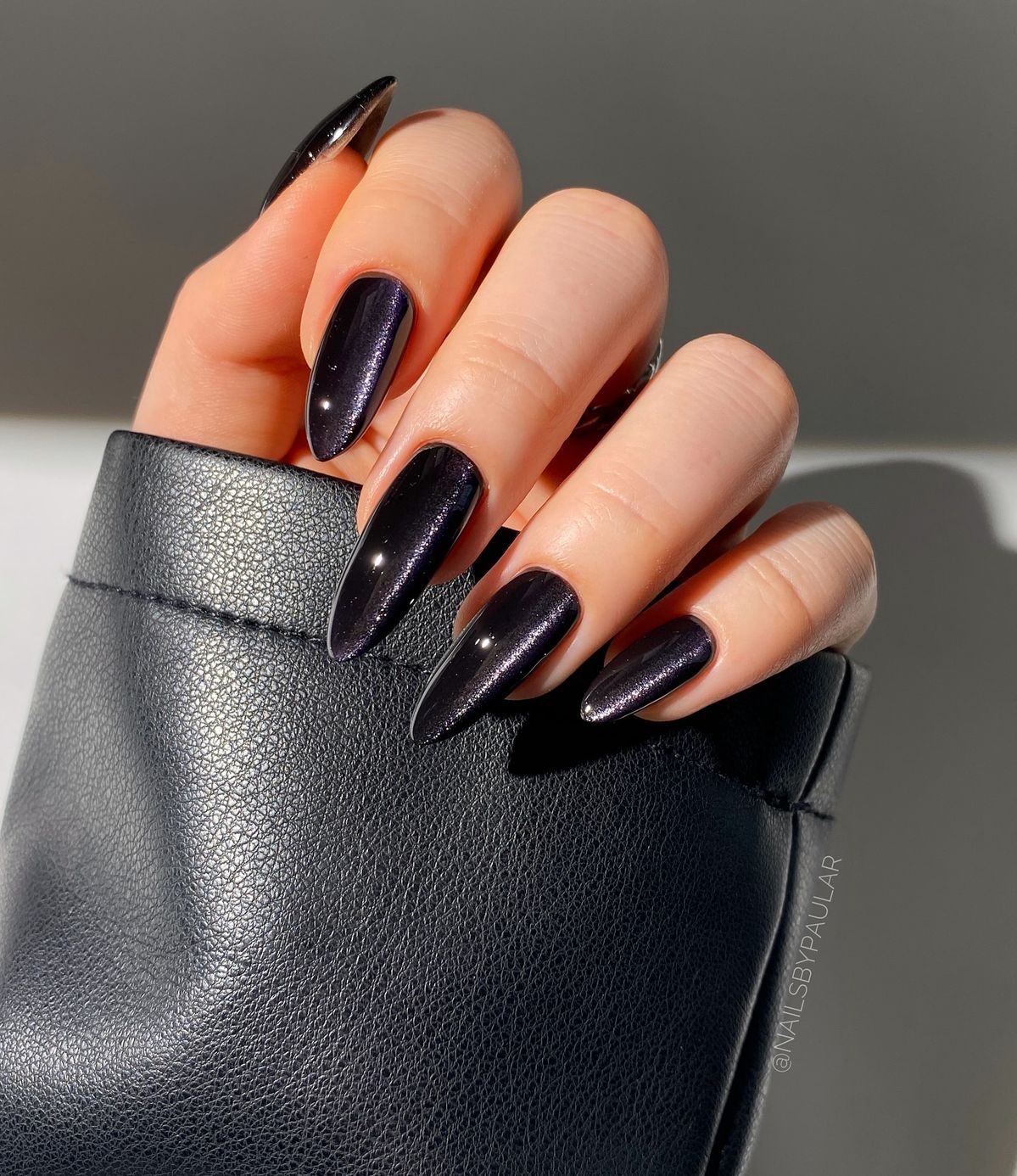 Long Pointed Shimmer Dark Purple Nails Long Pointed Shimmer Dark Purple Nails — Winter Nails