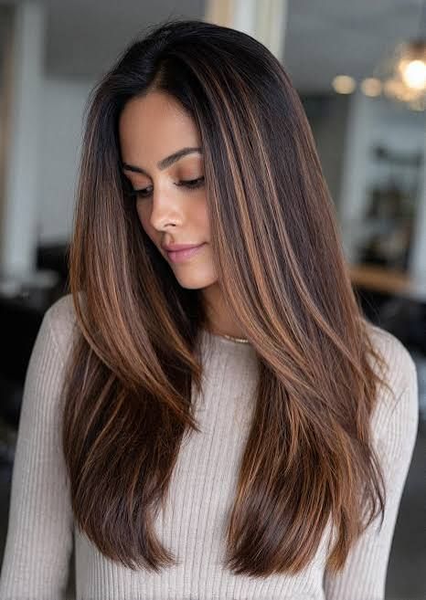 Mid-Back Brunette With Subtle Cinnamon Highlights Mid-Back Brunette With Subtle Cinnamon Highlights — Cinnamon Brown Hair