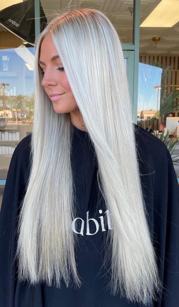 Platinum Blonde Waist-Length Straight — Long Winter Haircuts