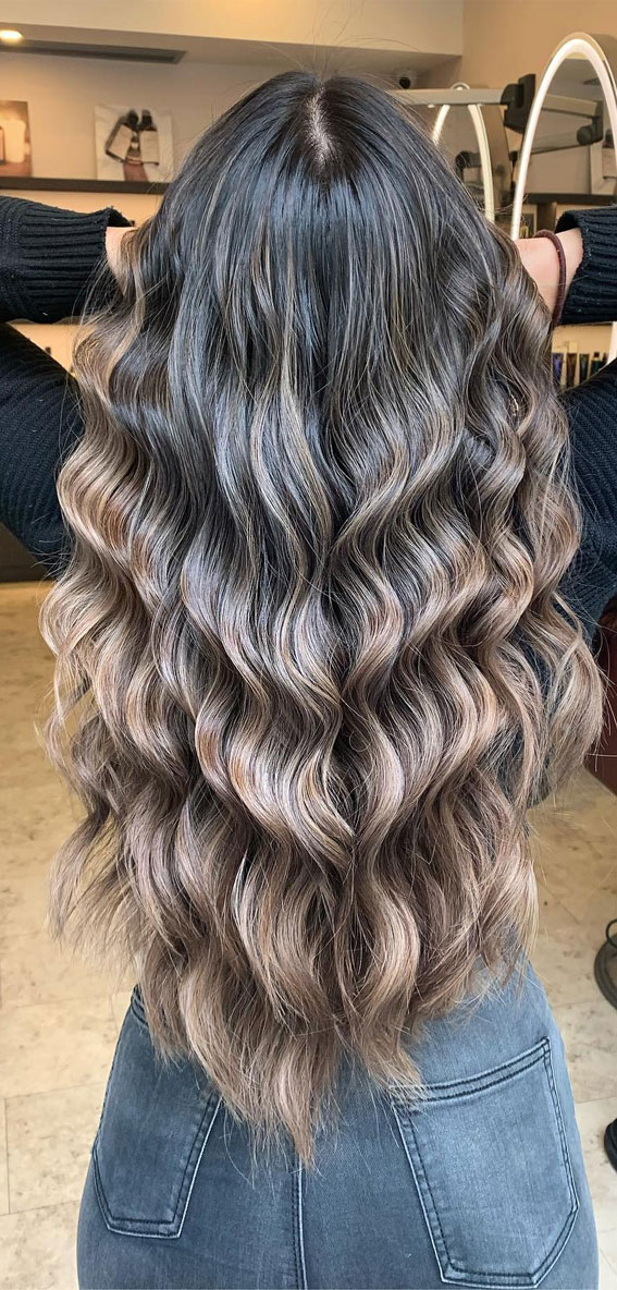 Dark Brown With Ash Blonde Balayage Visual Idea — Dark Winter Hair Colors