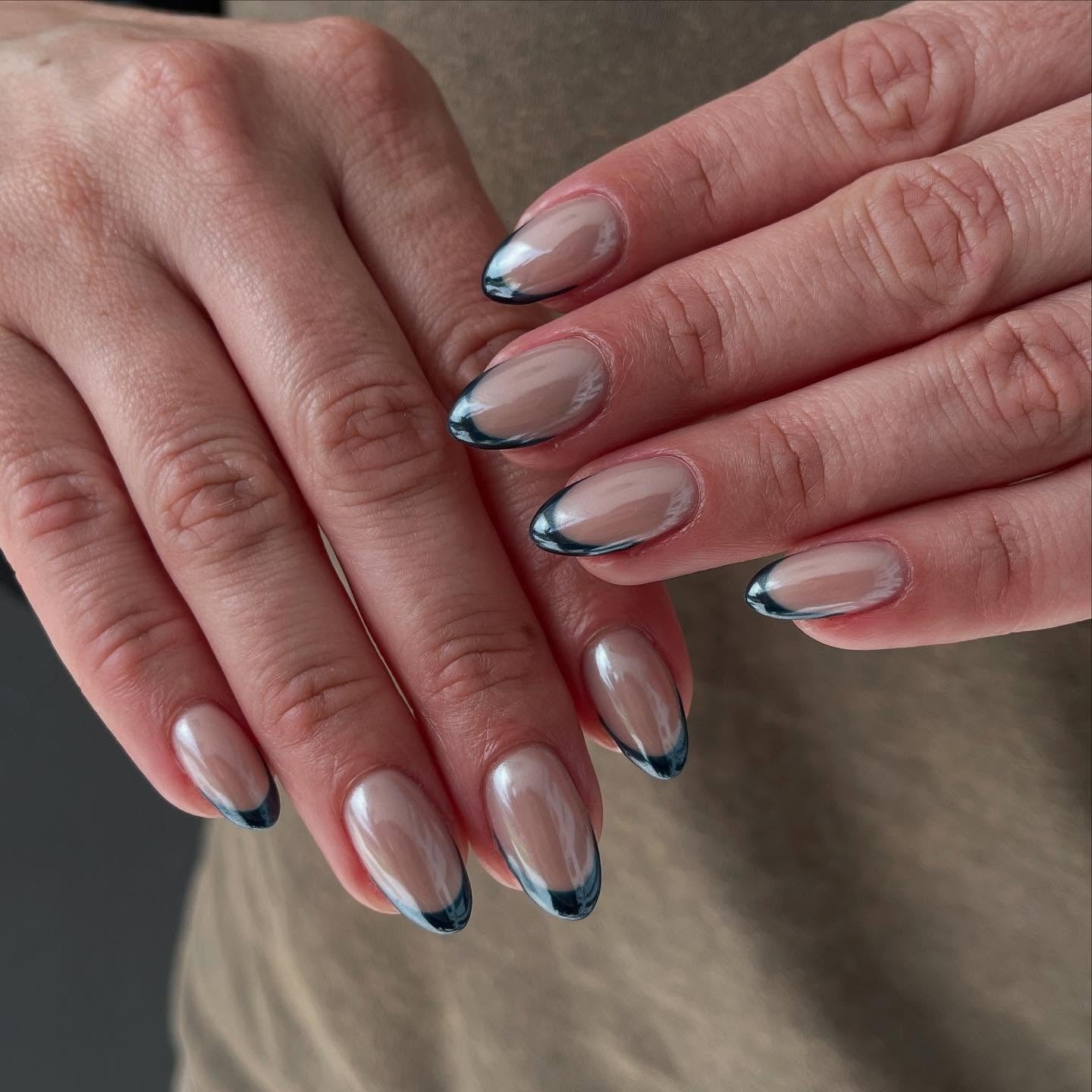 Dark Blue Chrome French Tips Dark Blue Chrome French Tips — Winter Chrome Nails