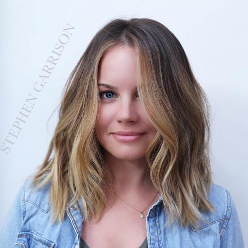 Layered Lob With Curtain Bangs — Winter Hairstyles for Round Faces