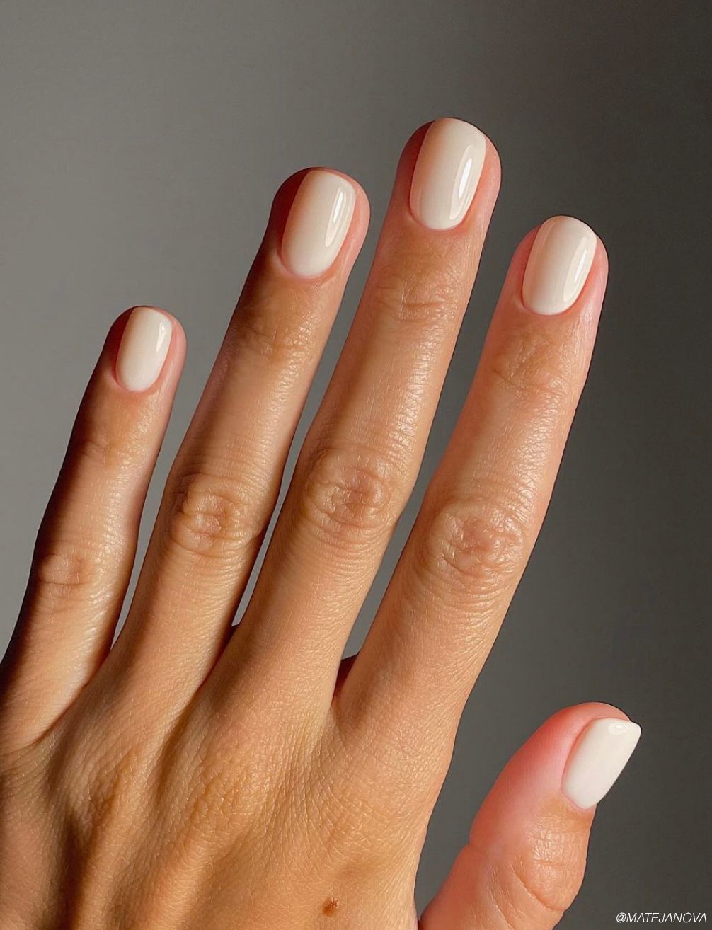 Creamy Off-White Glossy Square Nails — Winter Nail Colors for Pale Skin