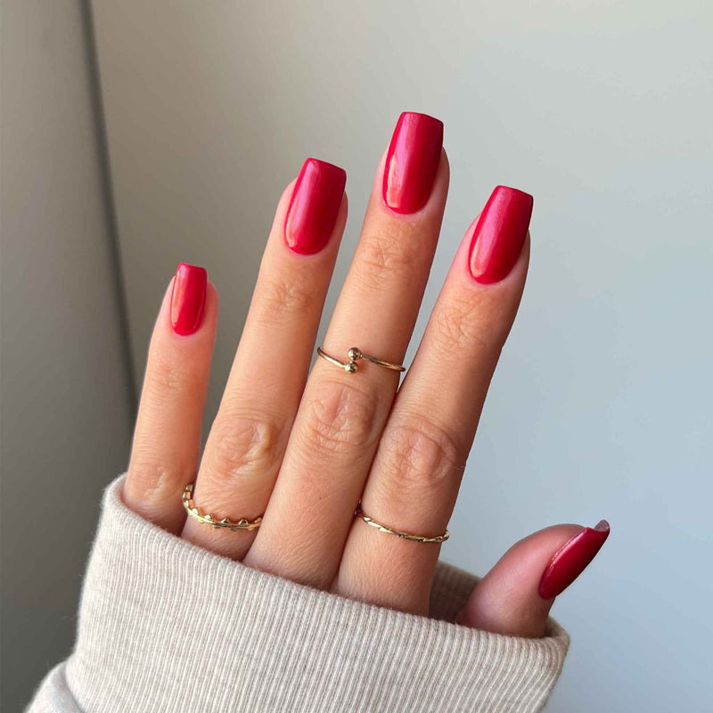 Vibrant Glossy Cherry Red Square Nails Vibrant Glossy Cherry Red Square Nails — Cherry Red Nails