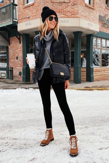 Monochromatic Warmth: Black Puffer with Grey Turtleneck Monochromatic Warmth: Black Puffer with Grey Turtleneck — December Outfits