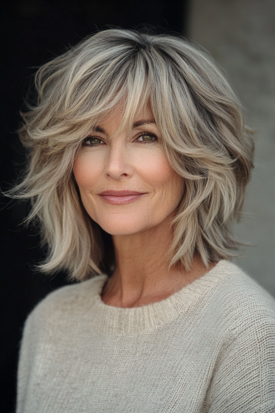 Honey Blonde Lob with Ash Highlights — Winter Hairstyles for Women Over 50