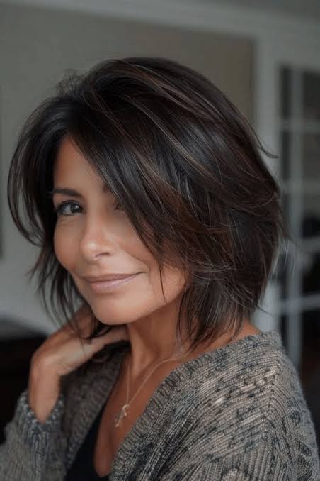 Dark Brown With Subtle Lighter Streaks Visual Idea — Winter Haircuts for Women Over 40