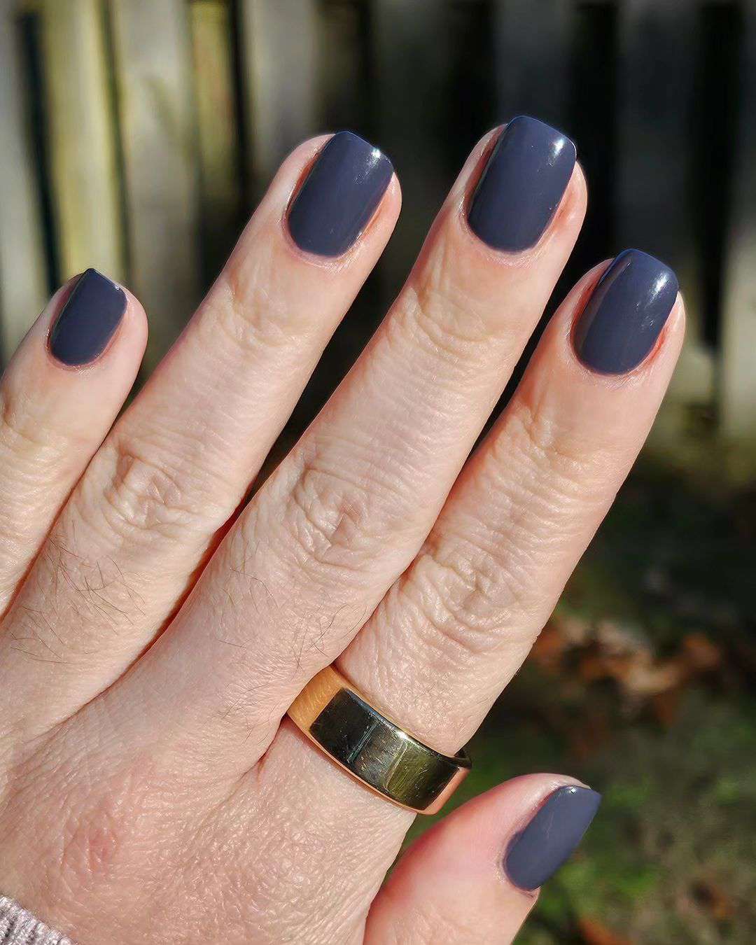 Solid Dark Grey Glossy Nails — Winter Nail Colors for Women Over 40