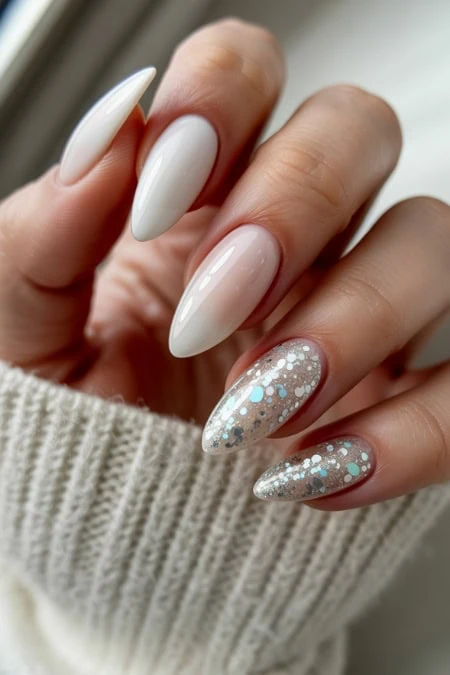 Glitter Accent Almond Nails Glitter Accent Almond Nails — Winter Acrylic Nails